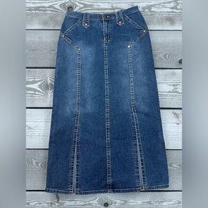 Y2k 90s Maxi Denim Skirt 6 Straight 31 x 35 Stretch Cowgirl Western Modest Vtg